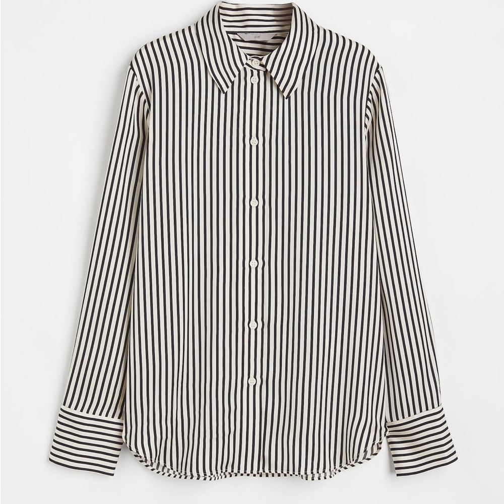 Black and White Casual Button Down Shirt with Stripes